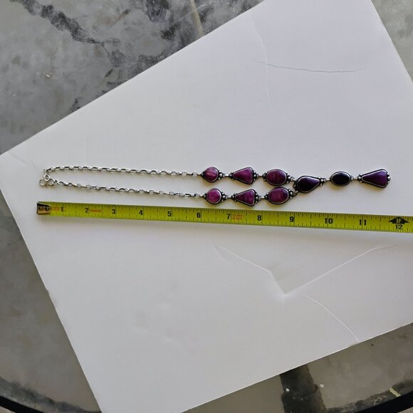 Southwest Purple Spiny Oyster Shell Sterling Silver Lariat Necklace Adjustable - Picture 5 of 8